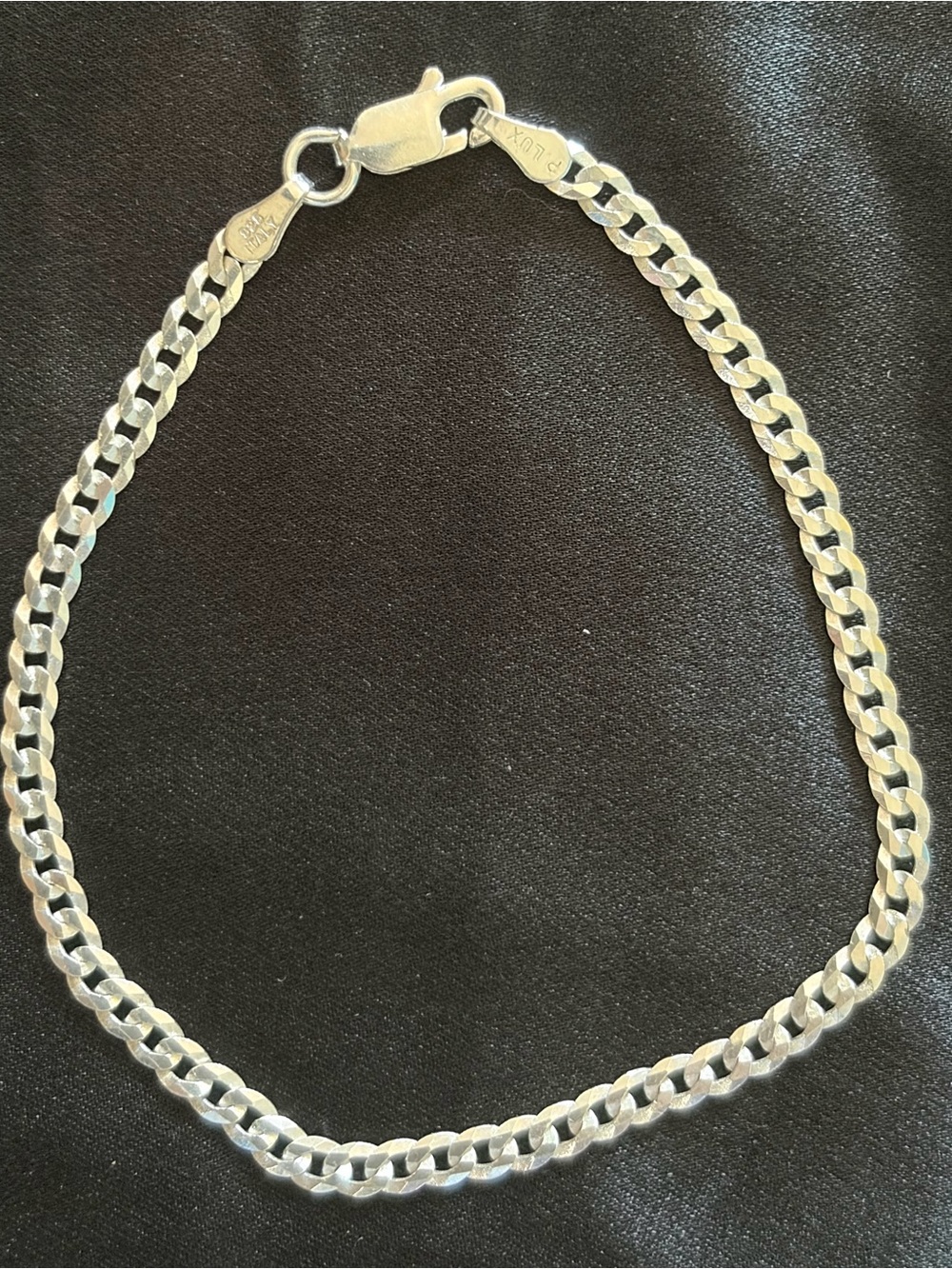 P. LUX 925 Sterling Silver Italy Flat Curb Link Bracelet 7"